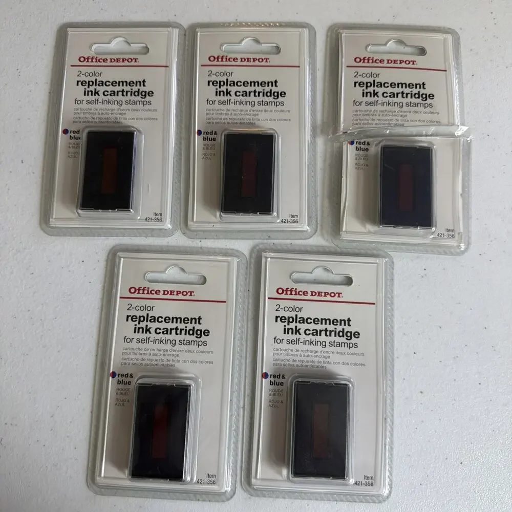 Office Depot 2 Color Replacement Stamp Pad Blue Red Self Inking lot of 5 New